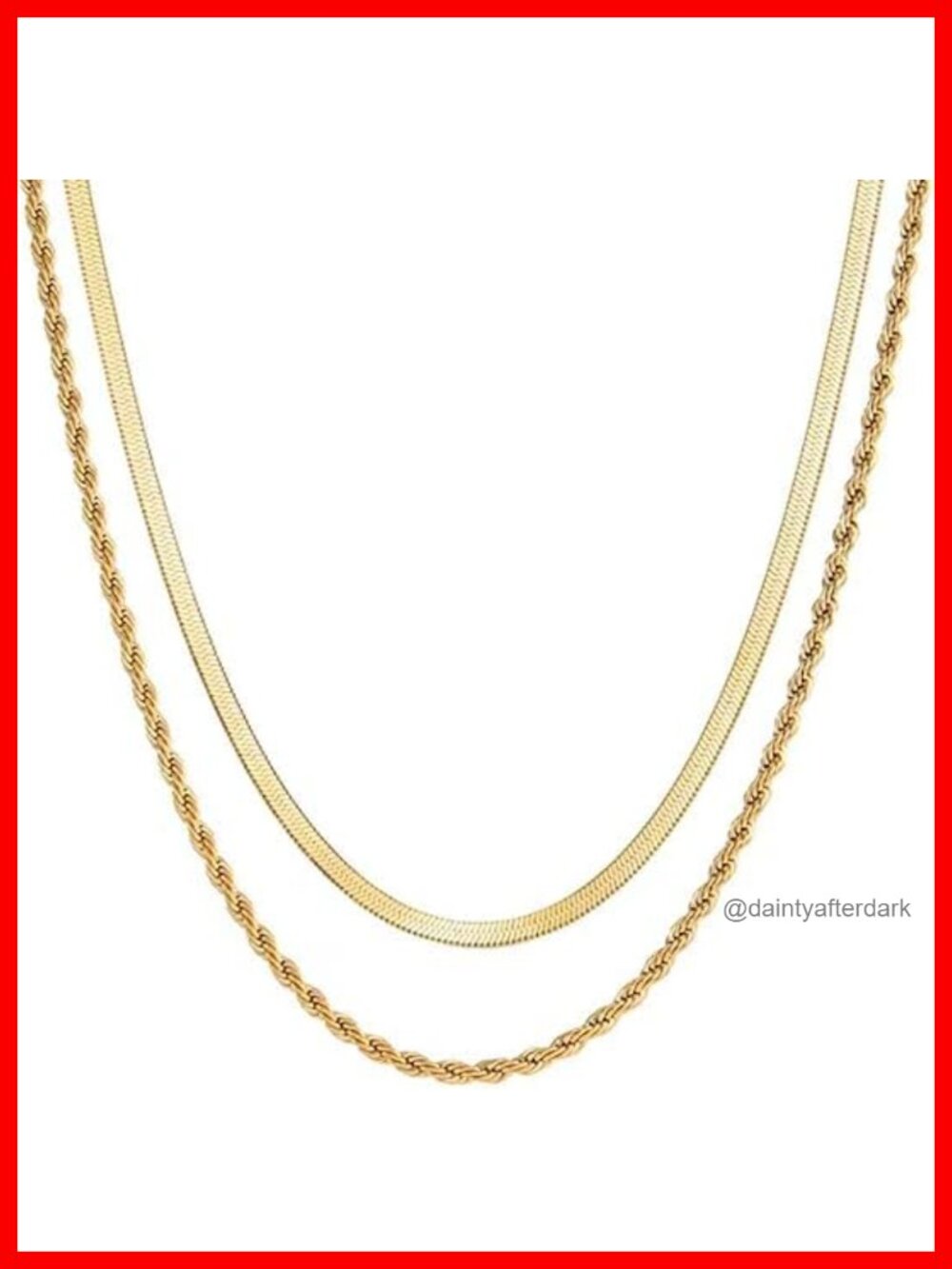 18K Gold Plated Herringbone Necklace Set - 2 Pack Layered Choker Necklaces